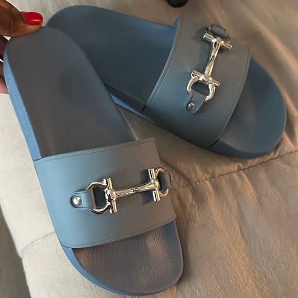 Salvatore Ferragamo Light Blue Slide Sandals - Picture 2 of 4
